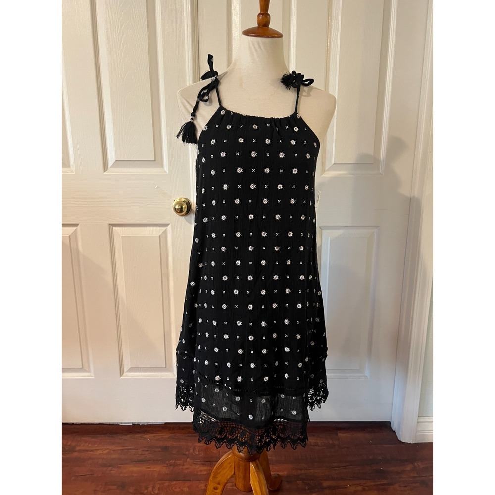 Old Navy Womens Black Floral Gauze Shift Dress Sz XS NWT Lace Lined‎ Boho Resort